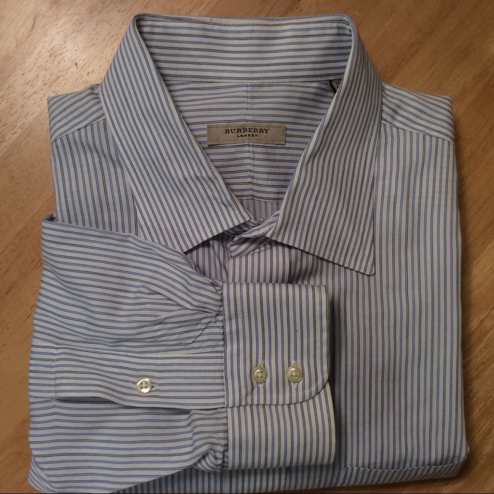 Burberry London blue white stripe shirt 17.5-37
